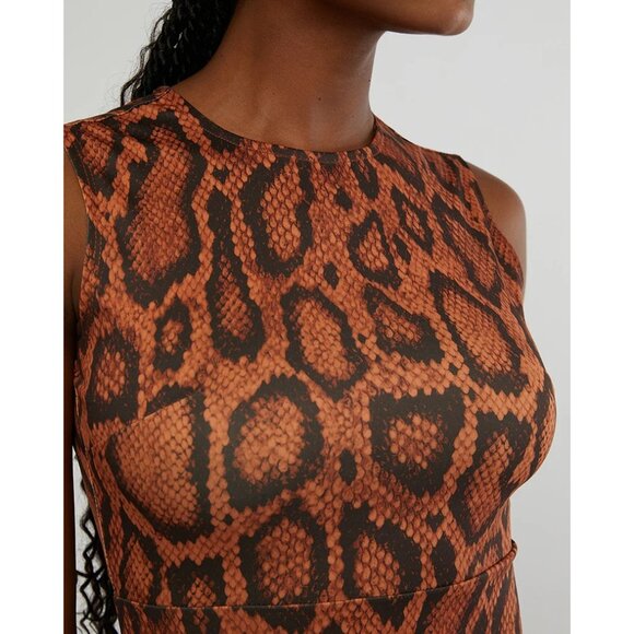 WeWoreWhat Muscle Tank Mini Dress Snake Print XS Cider A-Line Fitted Crewneck - Picture 14 of 16